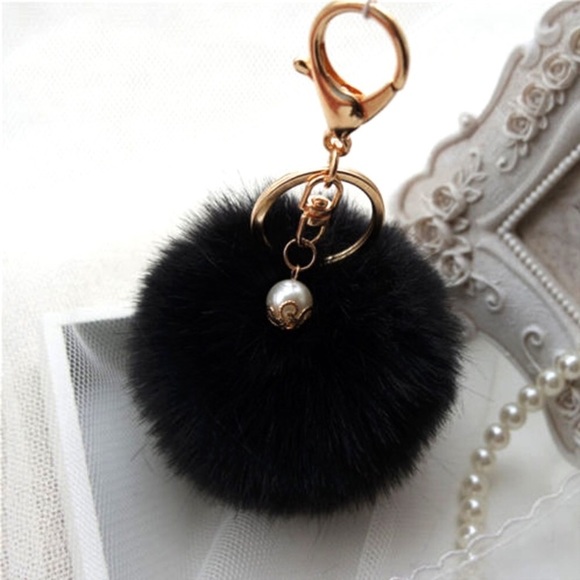 Accessories - Black Pom Pom Fur Keychain/ Purse Pearl